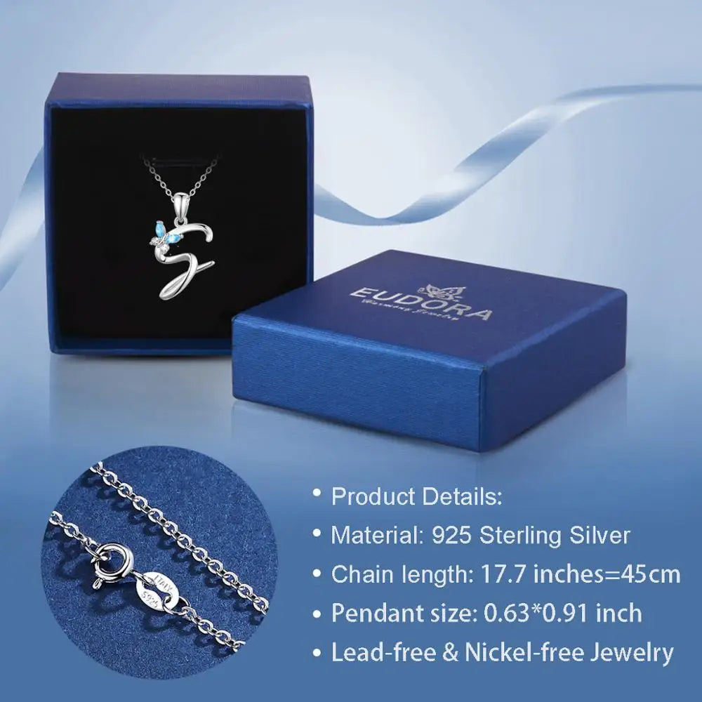 Eudora Luxury 8 Letter Pendant Necklace Women Men AAA Zircon Chain Necklace Butterfly CZ Crystal E Alphabet Choker Jewelry Gift