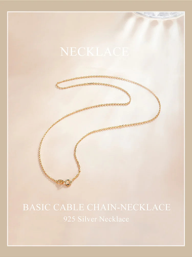 BAMOER Classic Basic O-chain Solid 925 Sterling Silver Lobster Clasp Adjustable Necklace Box Cable Chain DIY Jewelry for Women