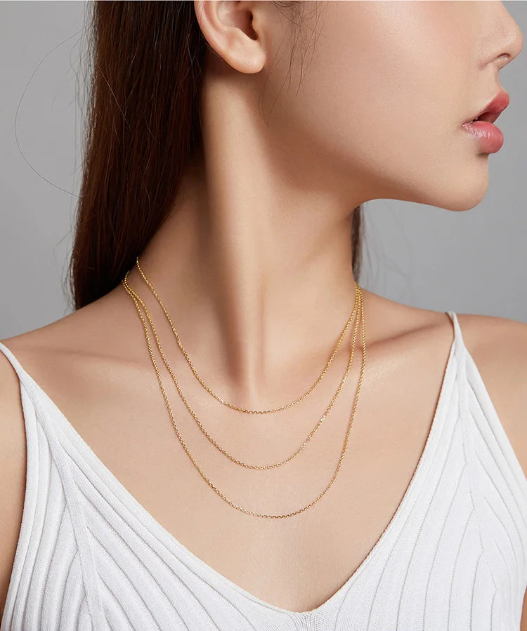 BAMOER Classic Basic O-chain Solid 925 Sterling Silver Lobster Clasp Adjustable Necklace Box Cable Chain DIY Jewelry for Women