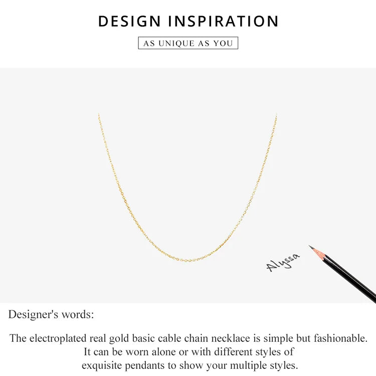 BAMOER Classic Basic O-chain Solid 925 Sterling Silver Lobster Clasp Adjustable Necklace Box Cable Chain DIY Jewelry for Women