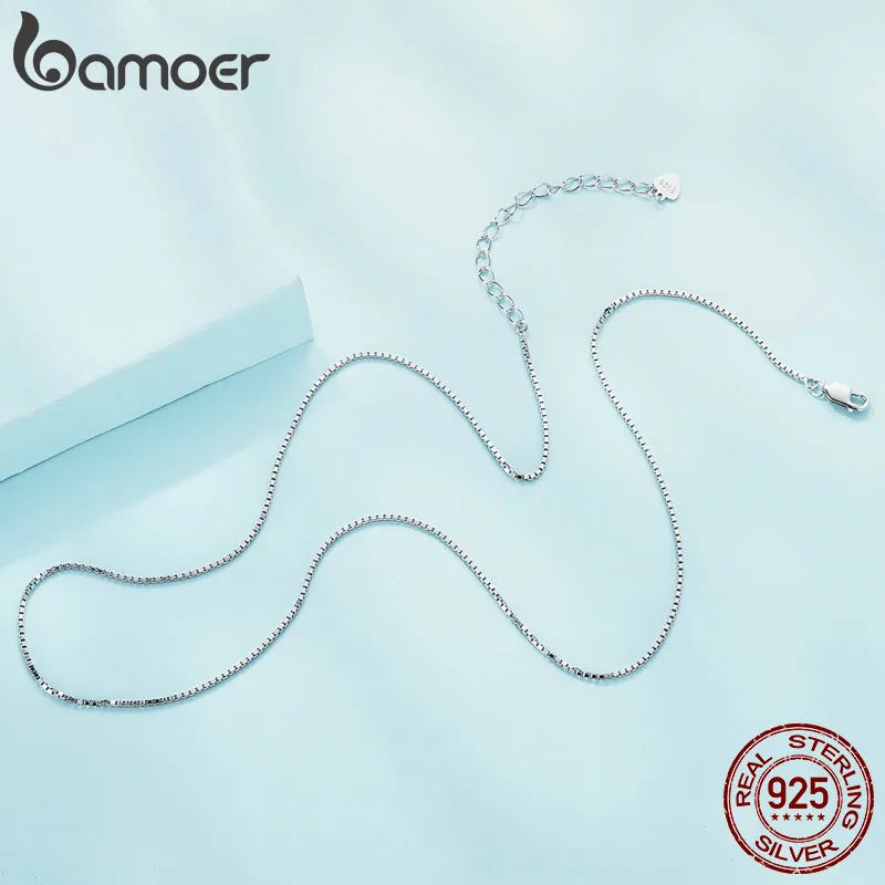 BAMOER Classic Basic O-chain Solid 925 Sterling Silver Lobster Clasp Adjustable Necklace Box Cable Chain DIY Jewelry for Women