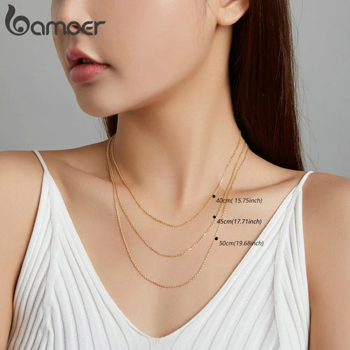 BAMOER Classic Basic O-chain Solid 925 Sterling Silver Lobster Clasp Adjustable Necklace Box Cable Chain DIY Jewelry for Women
