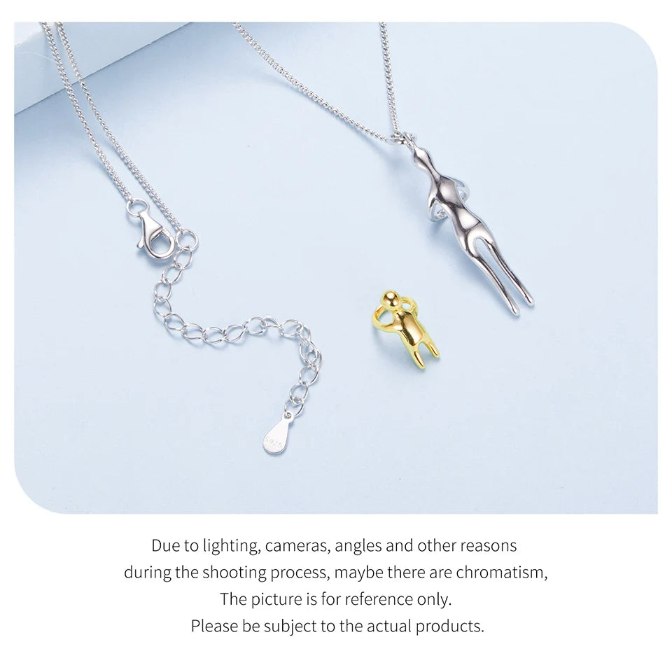 WOSTU Real 925 Sterling Silver Hug Embrace Pendant Necklace, Silver Gold Two-tone Mommy and Me Matching Necklaces Family Gift