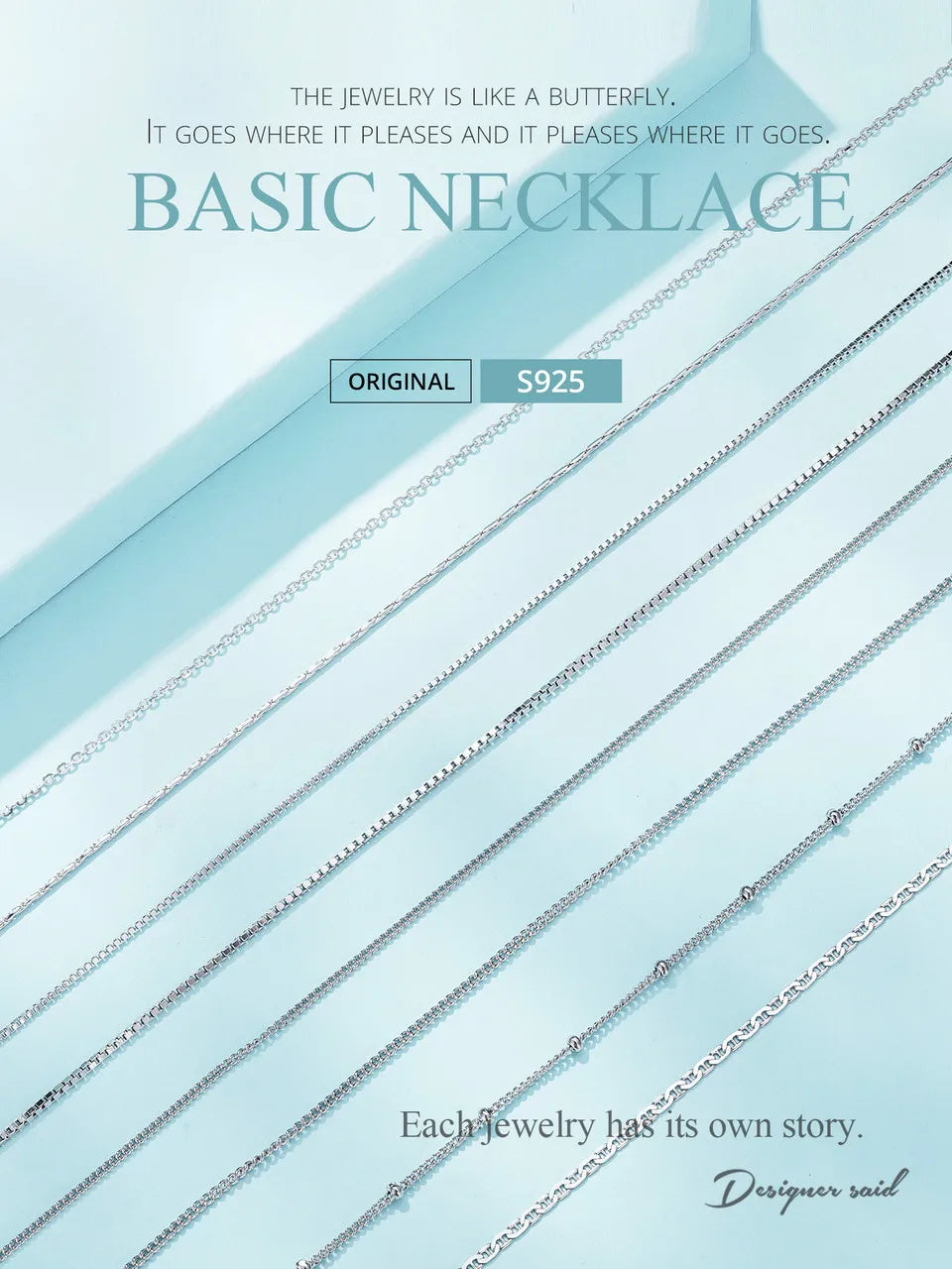 BAMOER Classic Basic O-chain Solid 925 Sterling Silver Lobster Clasp Adjustable Necklace Box Cable Chain DIY Jewelry for Women