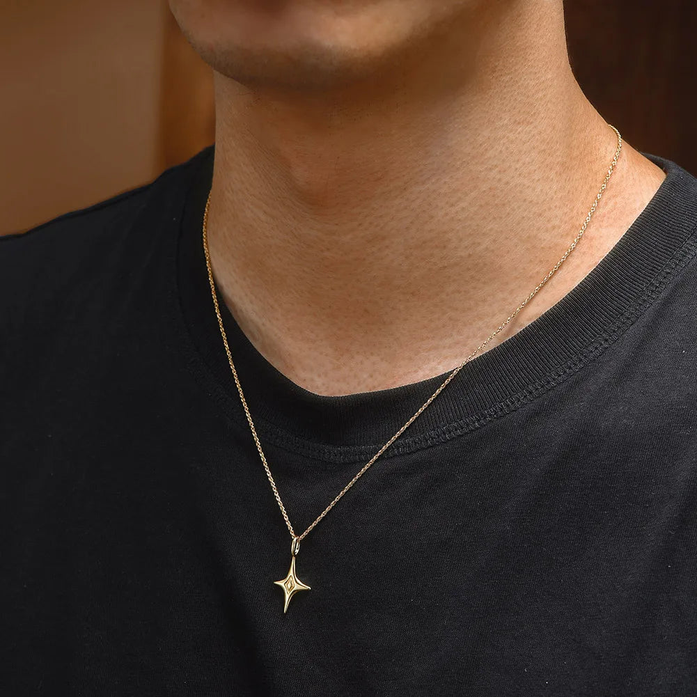Sterling Silver Star Pendant Necklace with Rope-Style Chain