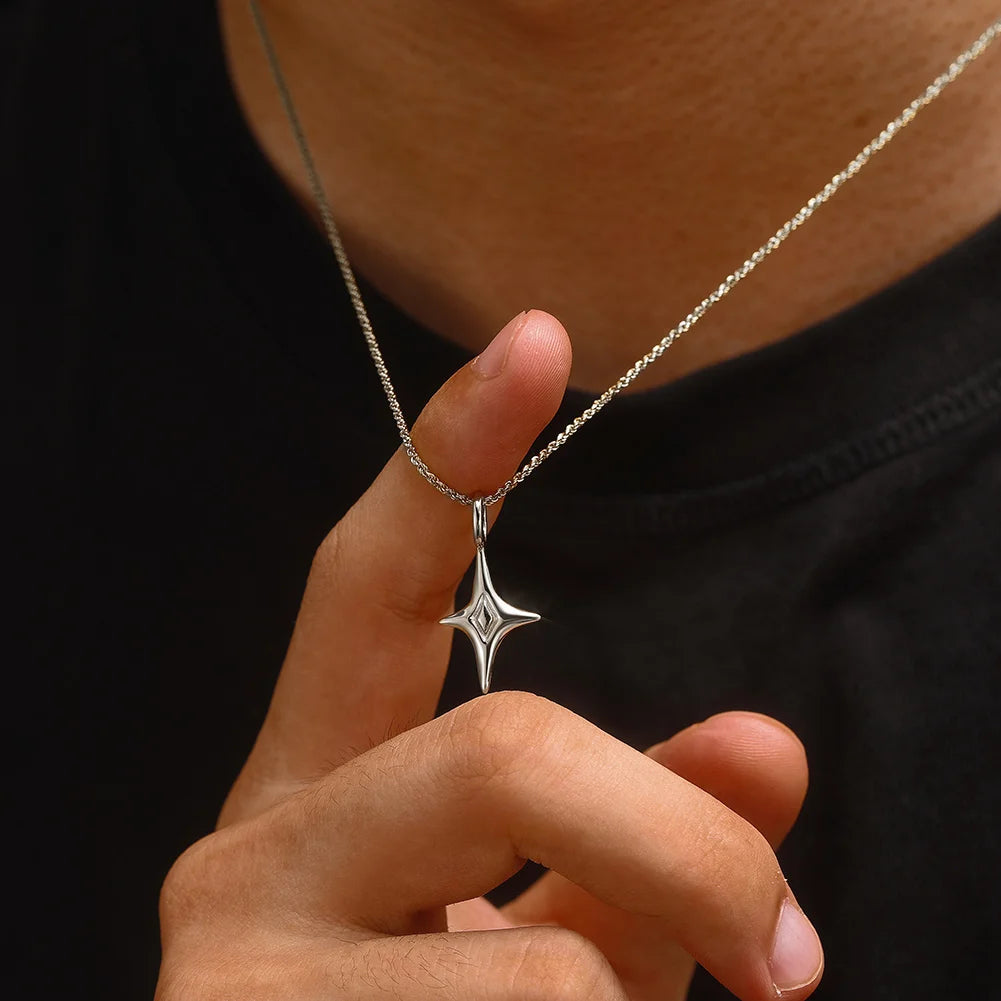 Sterling Silver Star Pendant Necklace with Rope-Style Chain
