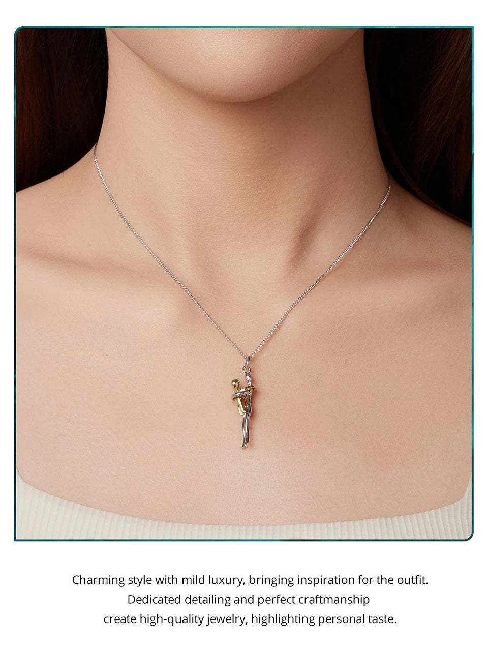 WOSTU Real 925 Sterling Silver Hug Embrace Pendant Necklace, Silver Gold Two-tone Mommy and Me Matching Necklaces Family Gift