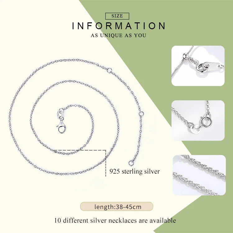BAMOER Classic Basic O-chain Solid 925 Sterling Silver Lobster Clasp Adjustable Necklace Box Cable Chain DIY Jewelry for Women