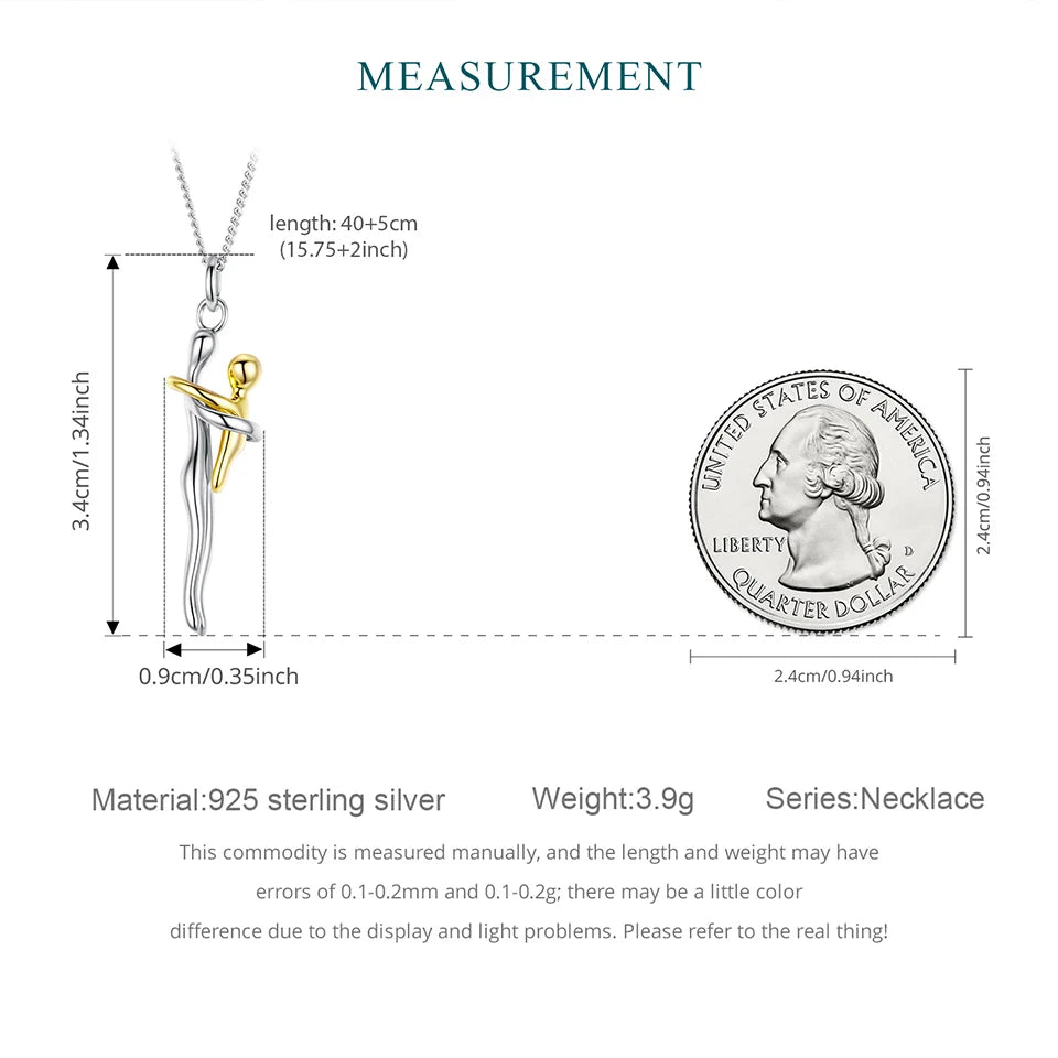 WOSTU Real 925 Sterling Silver Hug Embrace Pendant Necklace, Silver Gold Two-tone Mommy and Me Matching Necklaces Family Gift
