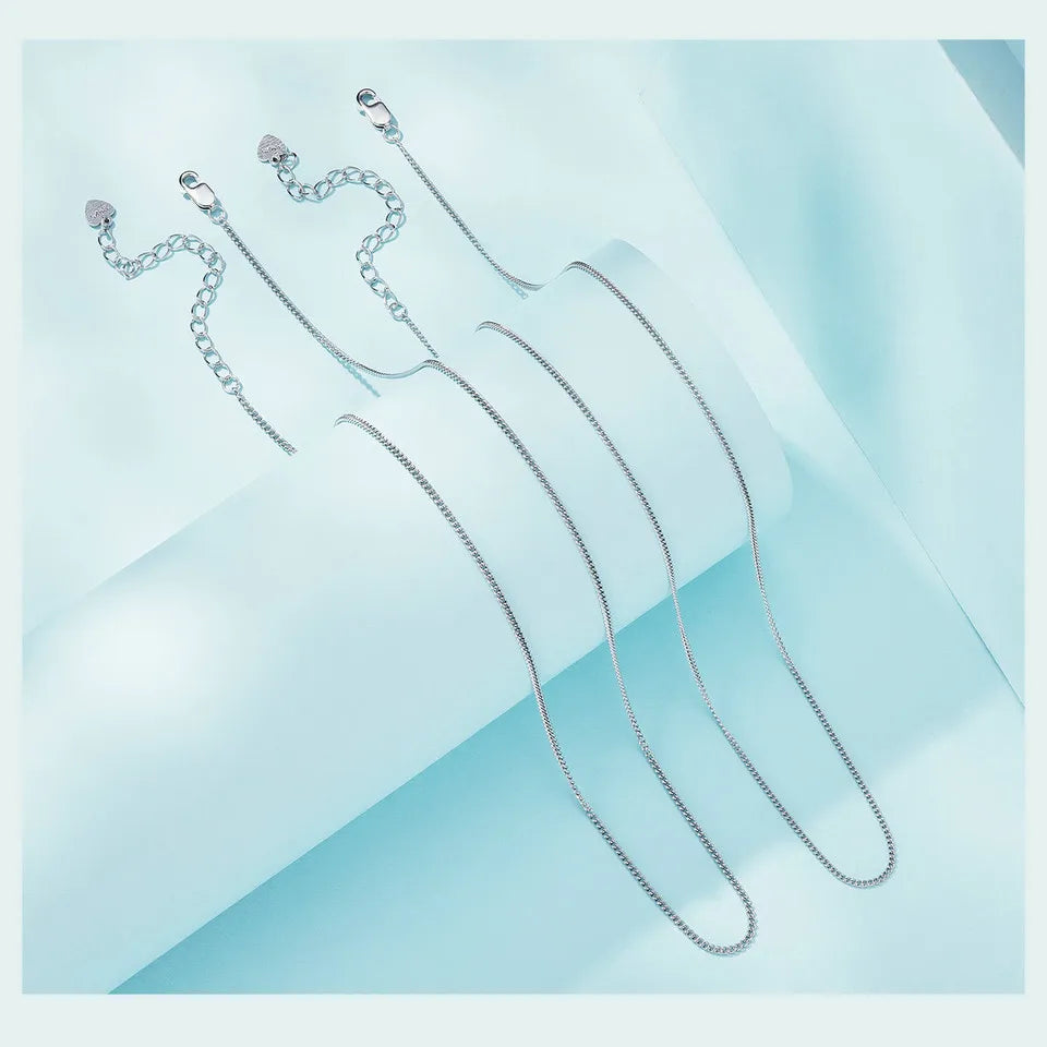 BAMOER Classic Basic O-chain Solid 925 Sterling Silver Lobster Clasp Adjustable Necklace Box Cable Chain DIY Jewelry for Women