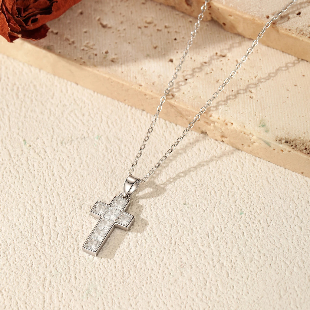 MODIAN 925 Sterling Sliver Sparkling Clear CZ Link Chain Necklace Elegant Cross Pendant Necklace For Women Fine Jewelry