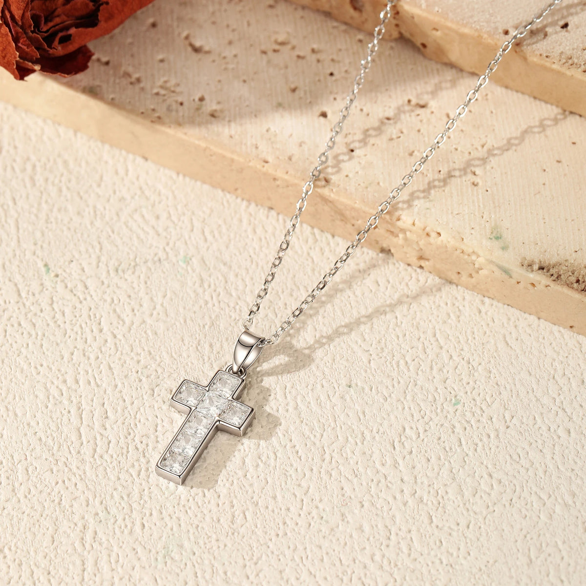 MODIAN 925 Sterling Sliver Sparkling Clear CZ Link Chain Necklace Elegant Cross Pendant Necklace For Women Fine Jewelry