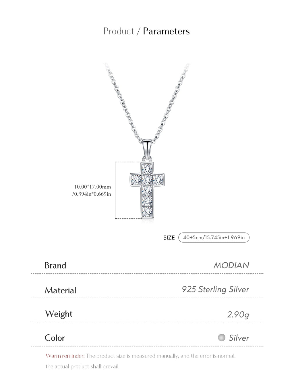 MODIAN 925 Sterling Sliver Sparkling Clear CZ Link Chain Necklace Elegant Cross Pendant Necklace For Women Fine Jewelry