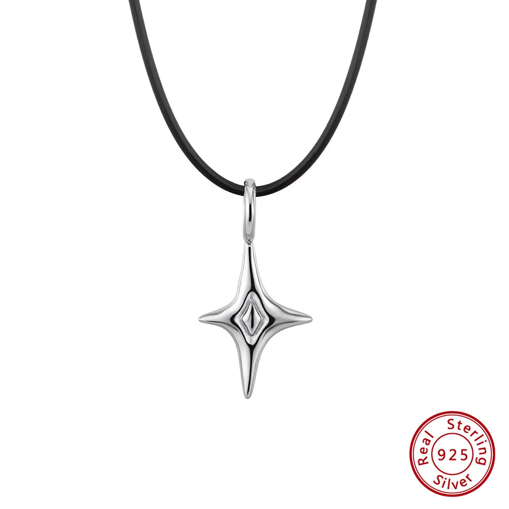 Sterling Silver Star Pendant Necklace with Rope-Style Chain