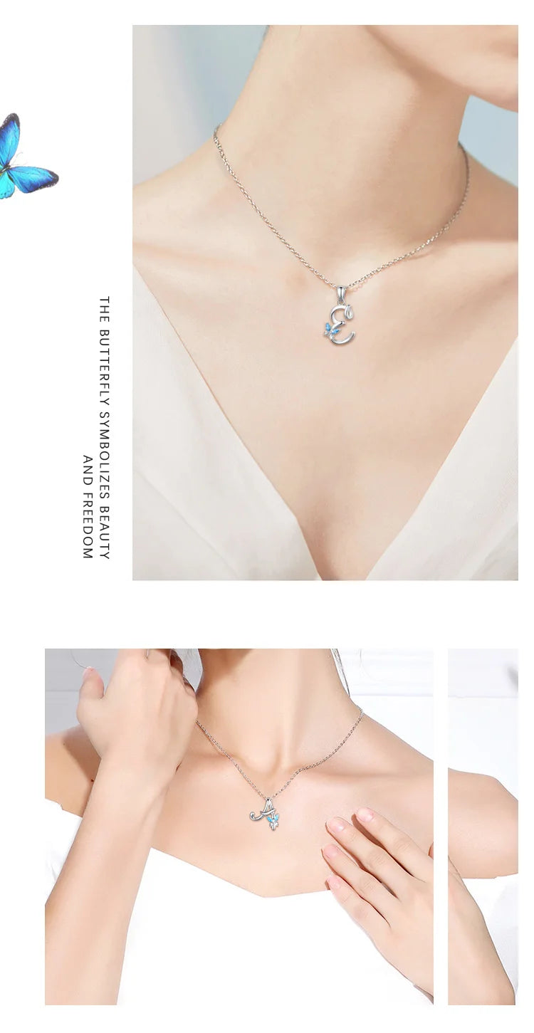 Eudora Luxury 8 Letter Pendant Necklace Women Men AAA Zircon Chain Necklace Butterfly CZ Crystal E Alphabet Choker Jewelry Gift