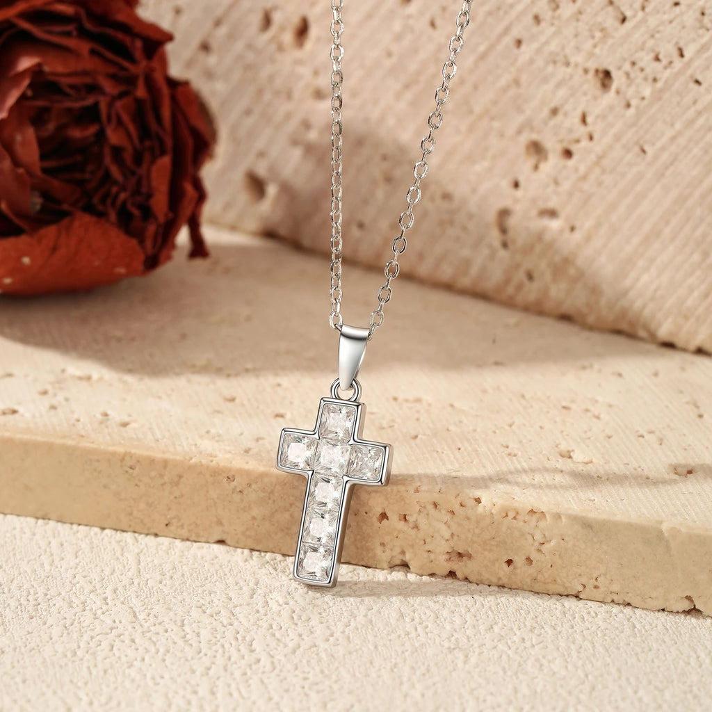 MODIAN 925 Sterling Sliver Sparkling Clear CZ Link Chain Necklace Elegant Cross Pendant Necklace For Women Fine Jewelry