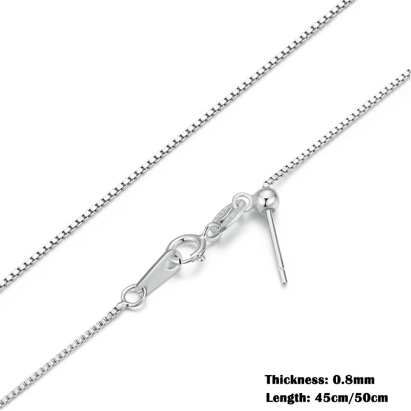 BAMOER Classic Basic O-chain Solid 925 Sterling Silver Lobster Clasp Adjustable Necklace Box Cable Chain DIY Jewelry for Women