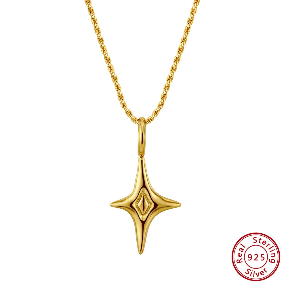 Sterling Silver Star Pendant Necklace with Rope-Style Chain