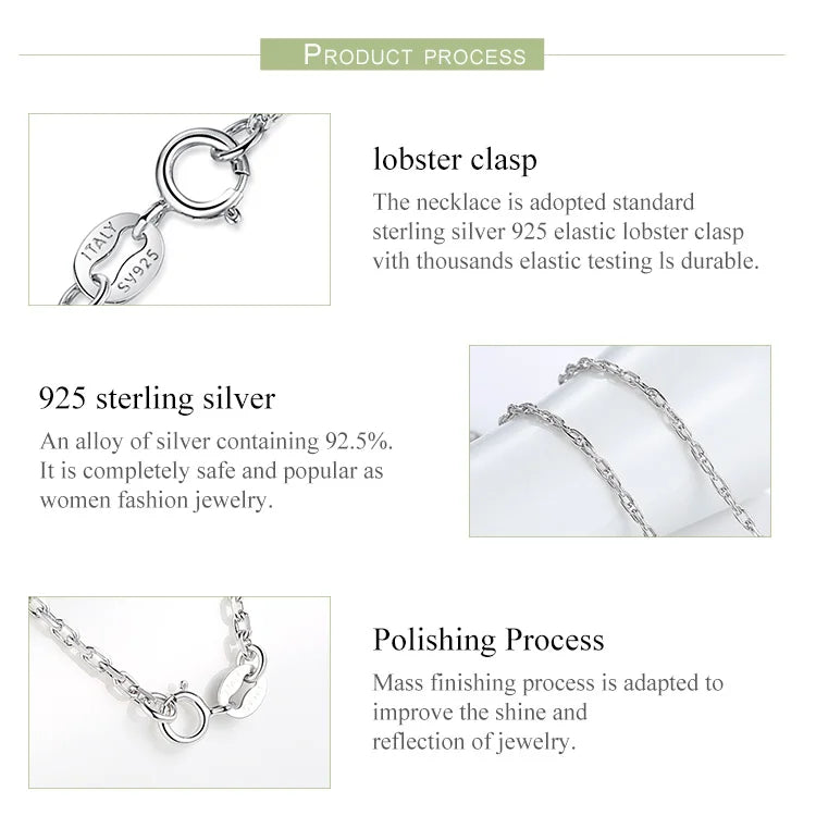 BAMOER Classic Basic O-chain Solid 925 Sterling Silver Lobster Clasp Adjustable Necklace Box Cable Chain DIY Jewelry for Women