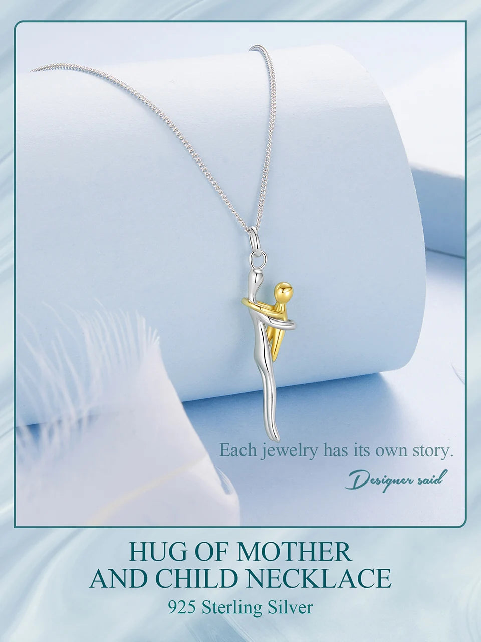 WOSTU Real 925 Sterling Silver Hug Embrace Pendant Necklace, Silver Gold Two-tone Mommy and Me Matching Necklaces Family Gift