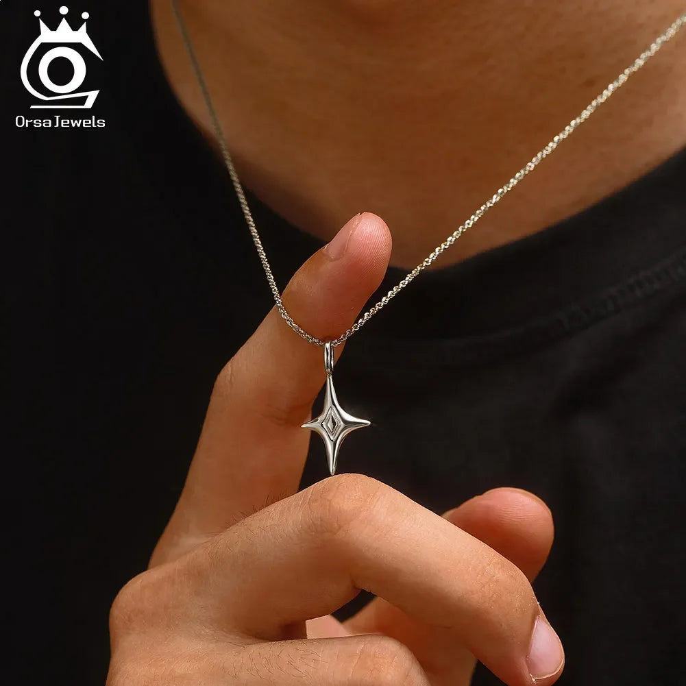 Sterling Silver Star Pendant Necklace with Rope-Style Chain