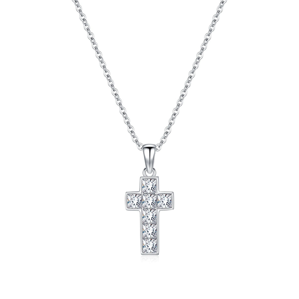 MODIAN 925 Sterling Sliver Sparkling Clear CZ Link Chain Necklace Elegant Cross Pendant Necklace For Women Fine Jewelry