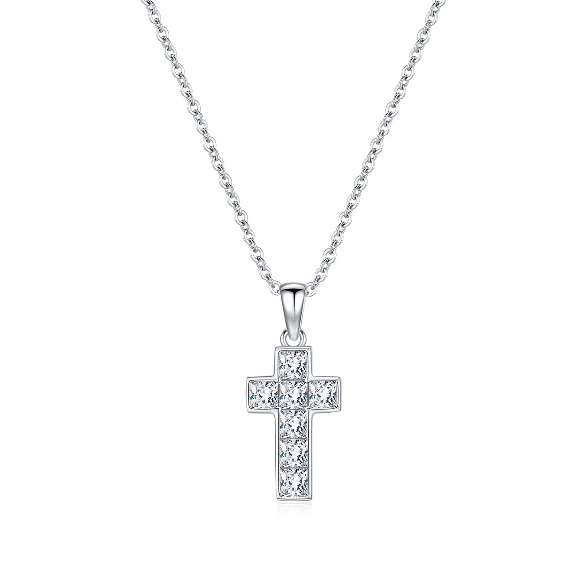 MODIAN 925 Sterling Sliver Sparkling Clear CZ Link Chain Necklace Elegant Cross Pendant Necklace For Women Fine Jewelry