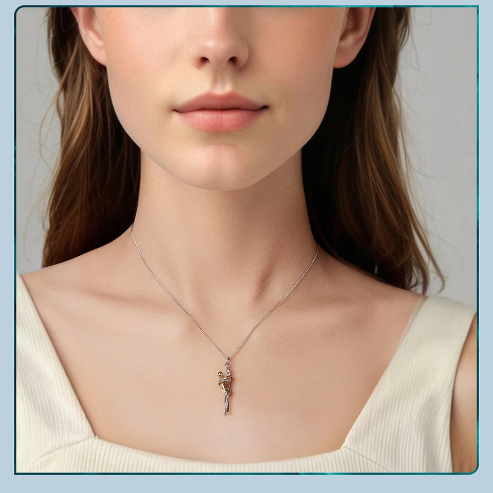 WOSTU Real 925 Sterling Silver Hug Embrace Pendant Necklace, Silver Gold Two-tone Mommy and Me Matching Necklaces Family Gift