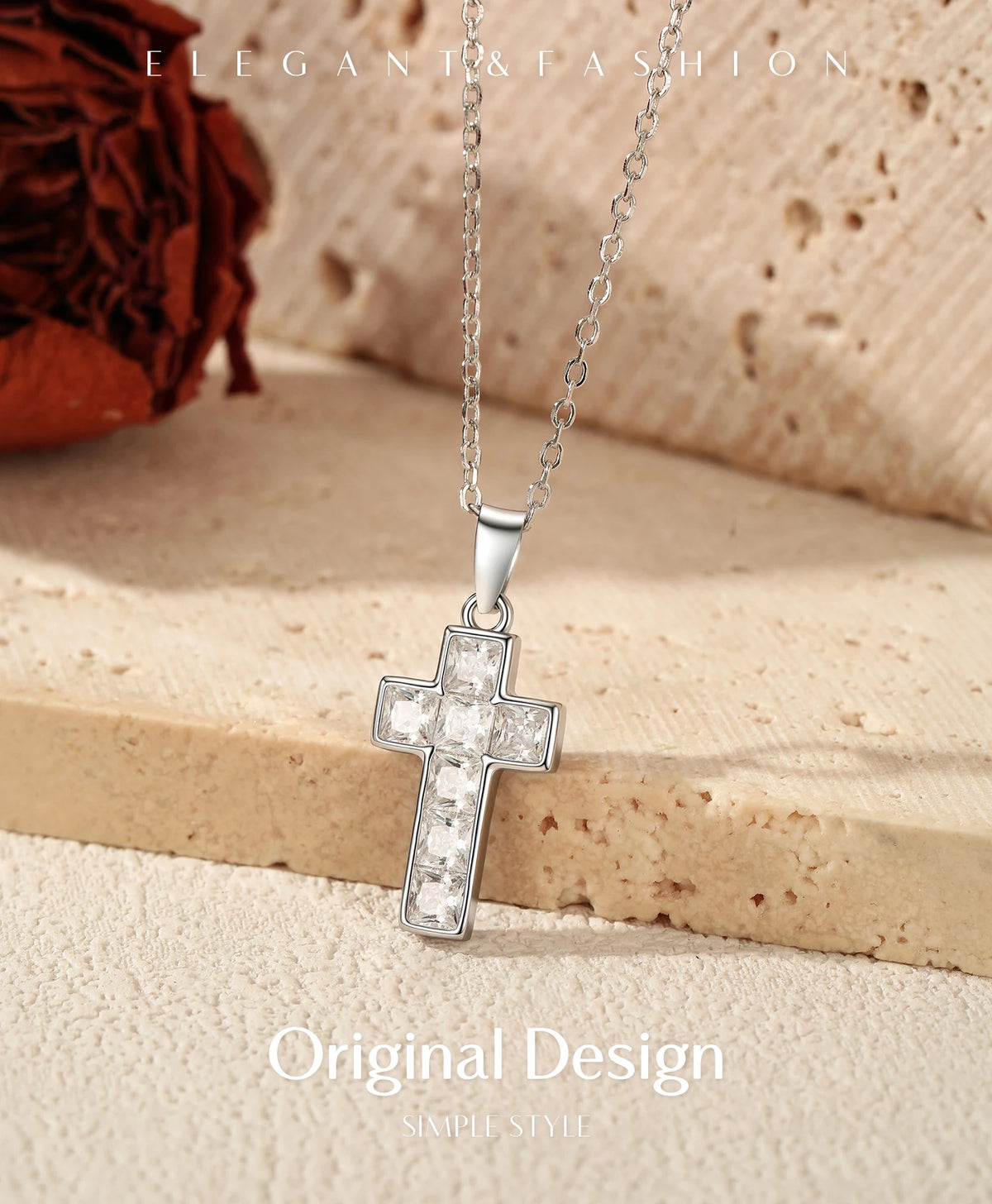 MODIAN 925 Sterling Sliver Sparkling Clear CZ Link Chain Necklace Elegant Cross Pendant Necklace For Women Fine Jewelry