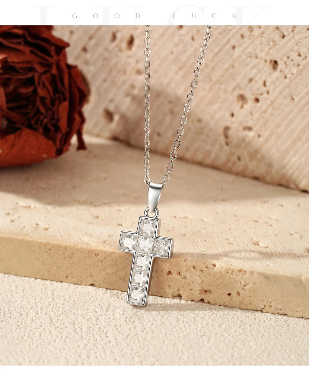 MODIAN 925 Sterling Sliver Sparkling Clear CZ Link Chain Necklace Elegant Cross Pendant Necklace For Women Fine Jewelry