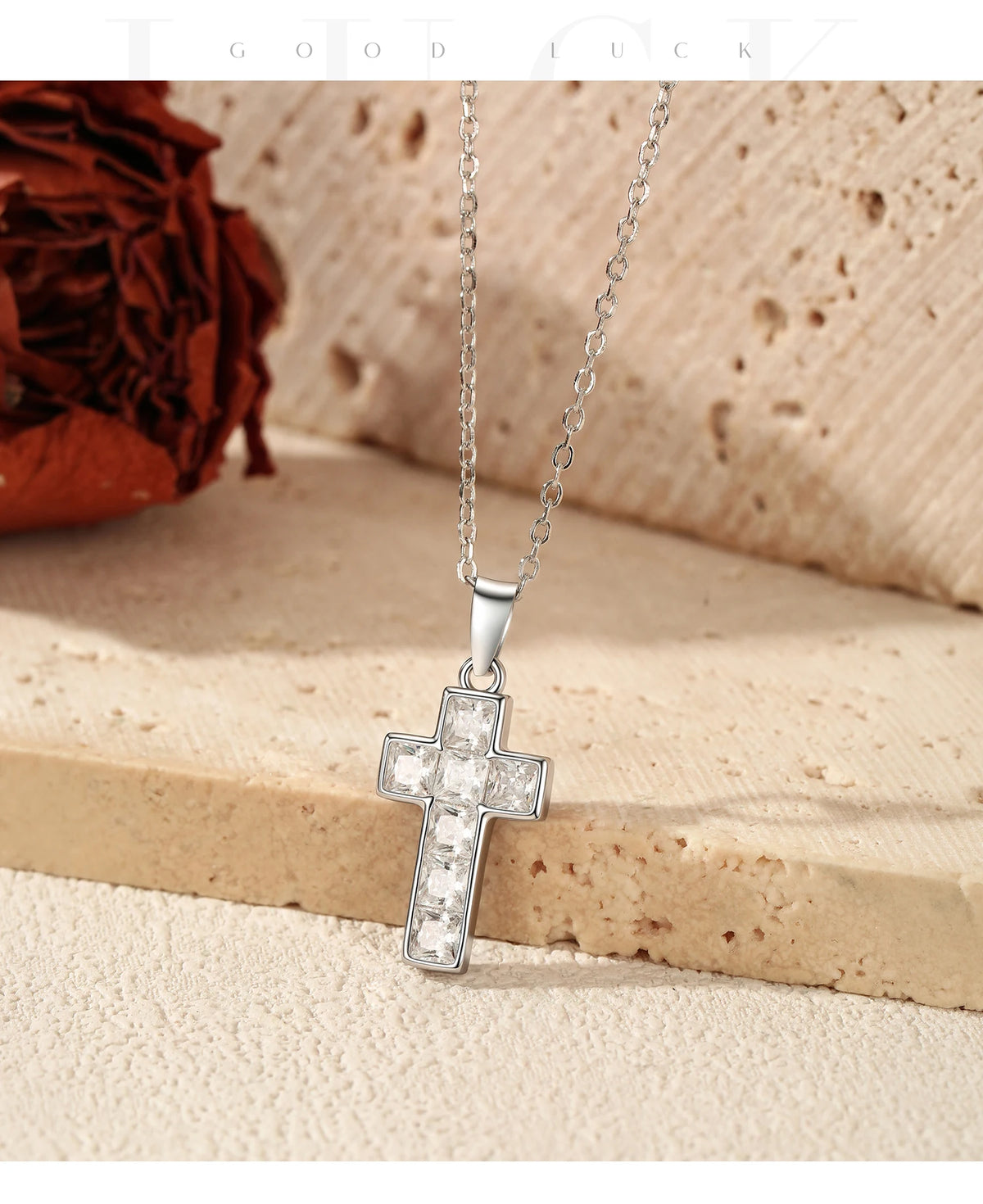 MODIAN 925 Sterling Sliver Sparkling Clear CZ Link Chain Necklace Elegant Cross Pendant Necklace For Women Fine Jewelry