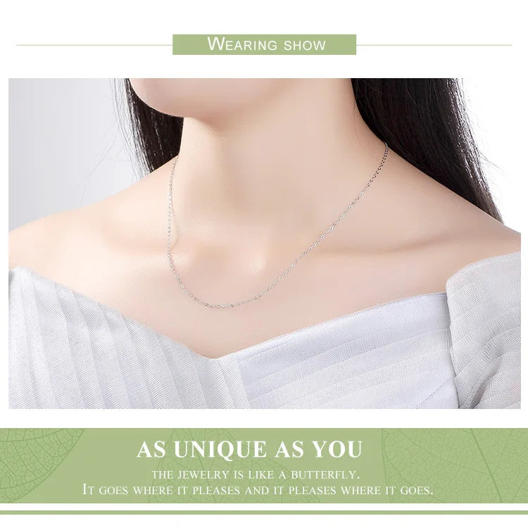 BAMOER Classic Basic O-chain Solid 925 Sterling Silver Lobster Clasp Adjustable Necklace Box Cable Chain DIY Jewelry for Women