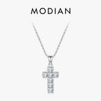 MODIAN 925 Sterling Sliver Sparkling Clear CZ Link Chain Necklace Elegant Cross Pendant Necklace For Women Fine Jewelry