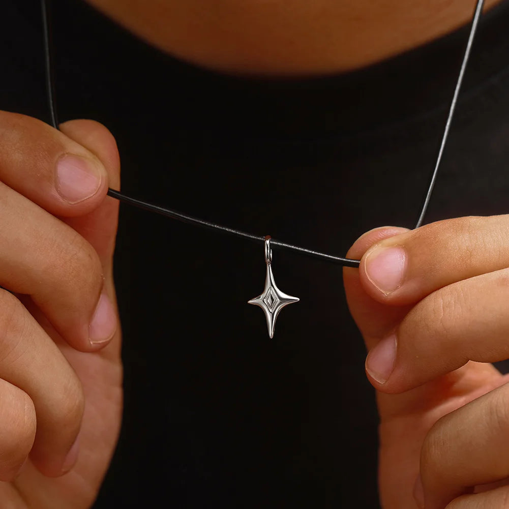 Sterling Silver Star Pendant Necklace with Rope-Style Chain