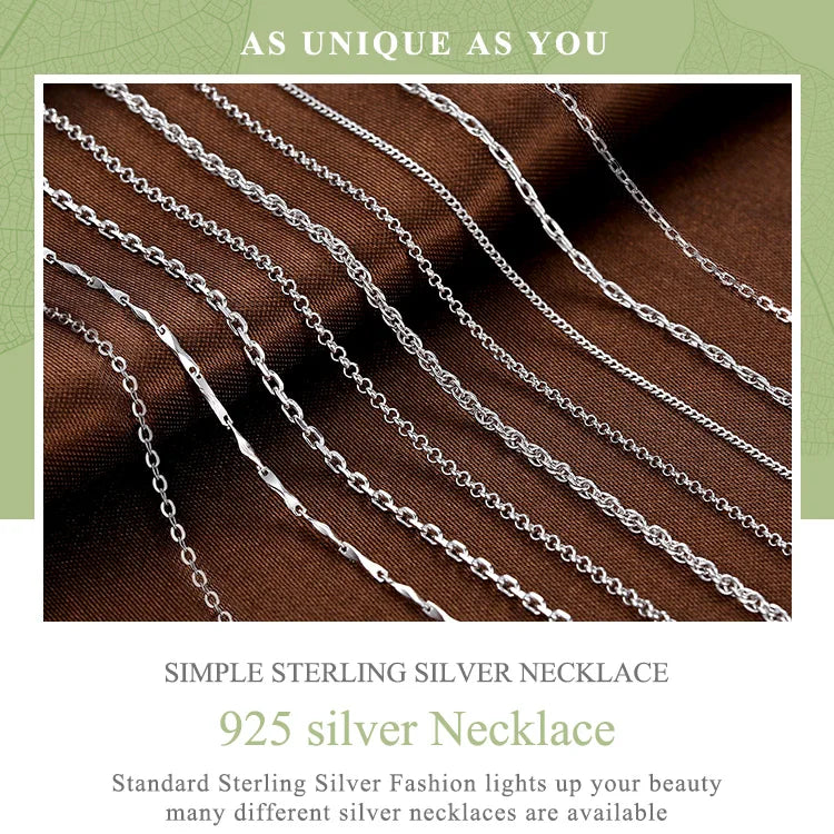 BAMOER Classic Basic O-chain Solid 925 Sterling Silver Lobster Clasp Adjustable Necklace Box Cable Chain DIY Jewelry for Women