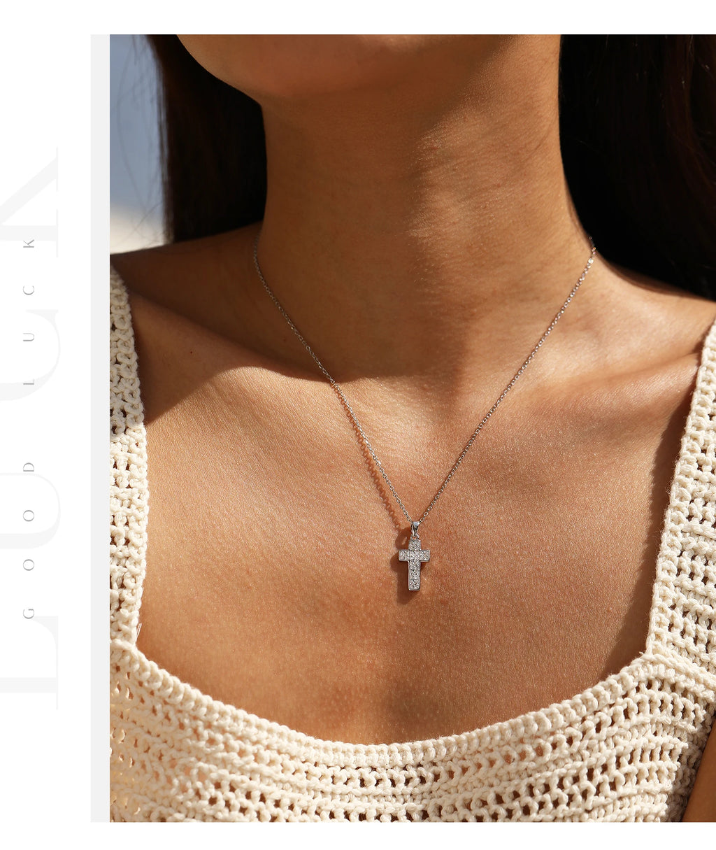 MODIAN 925 Sterling Sliver Sparkling Clear CZ Link Chain Necklace Elegant Cross Pendant Necklace For Women Fine Jewelry