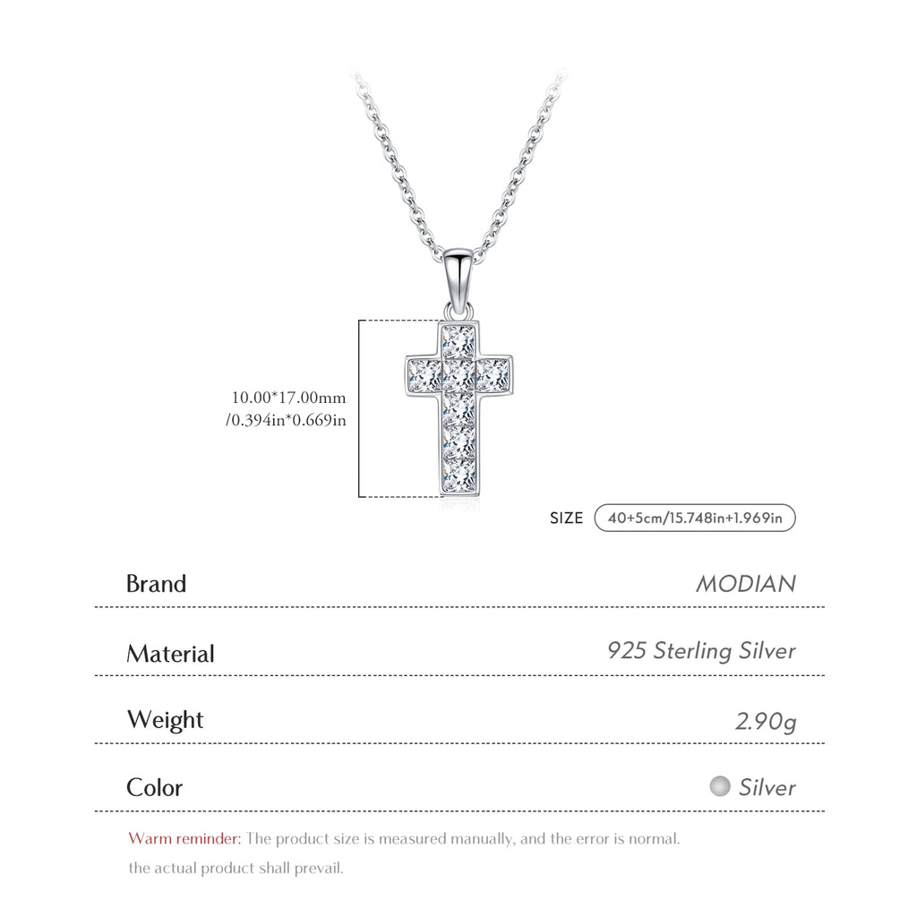 MODIAN 925 Sterling Sliver Sparkling Clear CZ Link Chain Necklace Elegant Cross Pendant Necklace For Women Fine Jewelry
