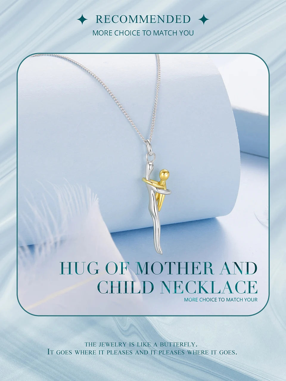 WOSTU Real 925 Sterling Silver Hug Embrace Pendant Necklace, Silver Gold Two-tone Mommy and Me Matching Necklaces Family Gift