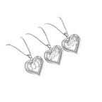 Angel number heart necklaces with 111, 222, and 333 centers and clear CZ stones on a white background