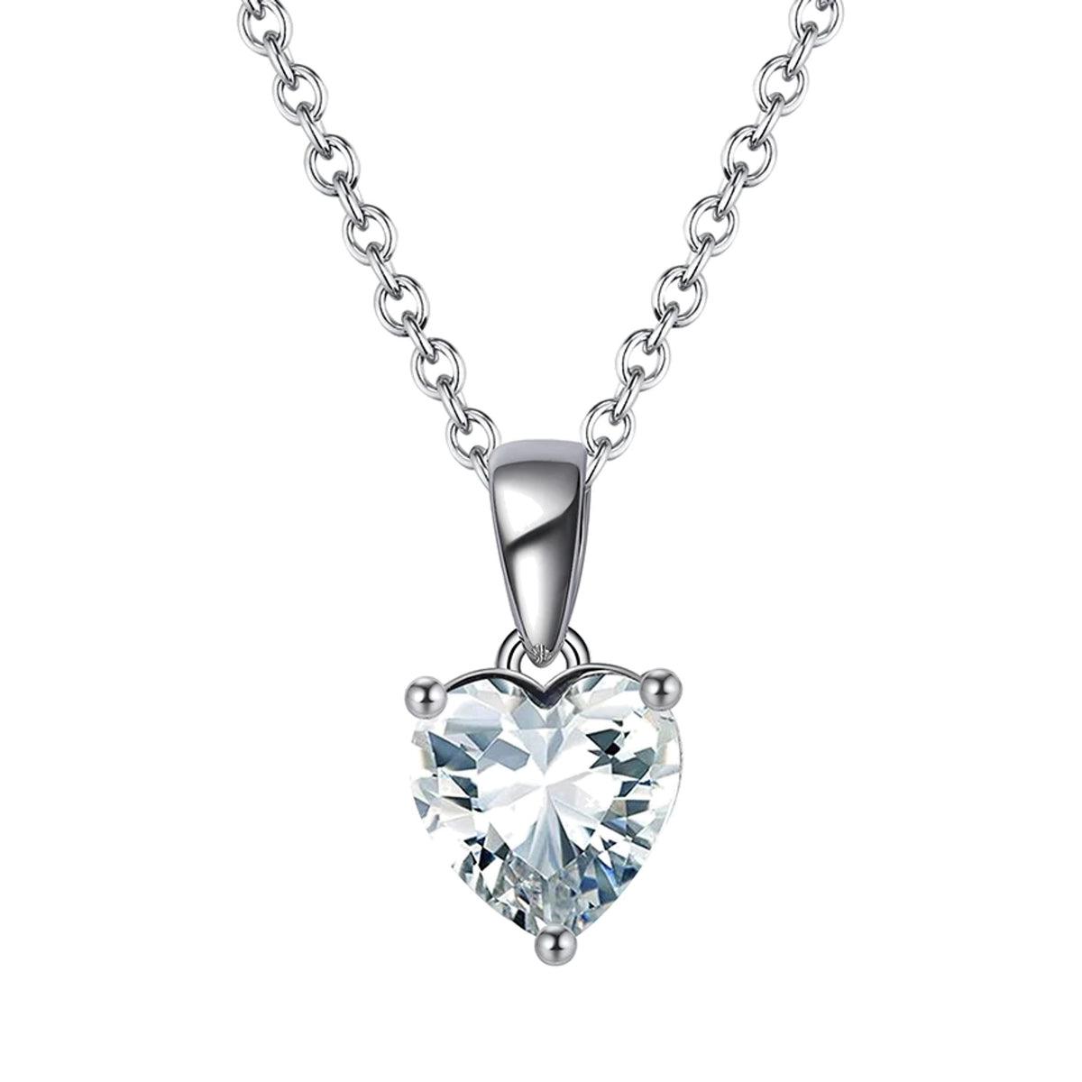 April clear faceted heart pendant necklace on a white background