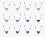 Birthstone heart necklace color assortment with silver chains and faceted heart-shaped CZ stones