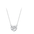 Celtic knot heart necklace in 925 sterling silver with nine moissanite stones on a white background