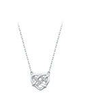 Celtic knot heart necklace in 925 sterling silver with nine moissanite stones on a white background