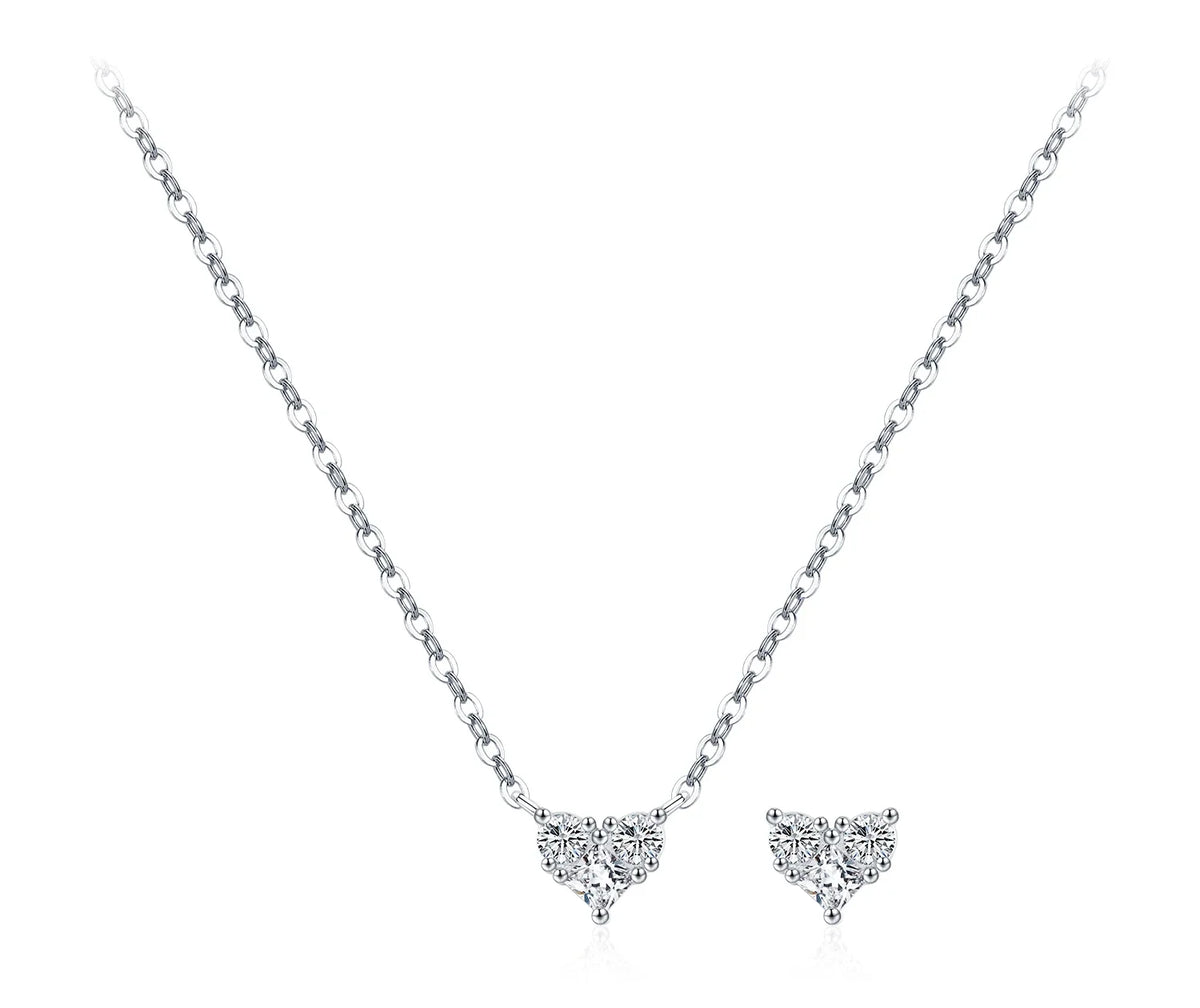 Clear CZ heart necklace with a silver chain and matching clear heart motif