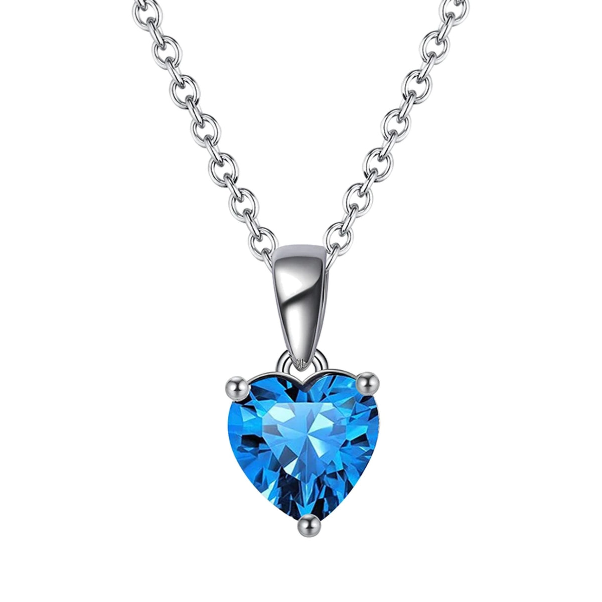 December turquoise blue faceted heart pendant necklace on a white background