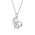 Double heart necklace in platinum-plated 925 sterling silver with clear CZ stones on a white background