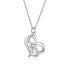Double heart necklace in platinum-plated 925 sterling silver with clear CZ stones on a white background