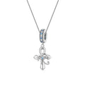 Eye of Horus ankh necklace in 925 sterling silver with blue CZ pupil and stone-set bail on white