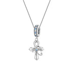 Eye of Horus ankh necklace in 925 sterling silver with blue CZ pupil and stone-set bail on white