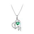 Green heart necklace with snake figure in platinum-plated sterling silver and clear CZ accents
